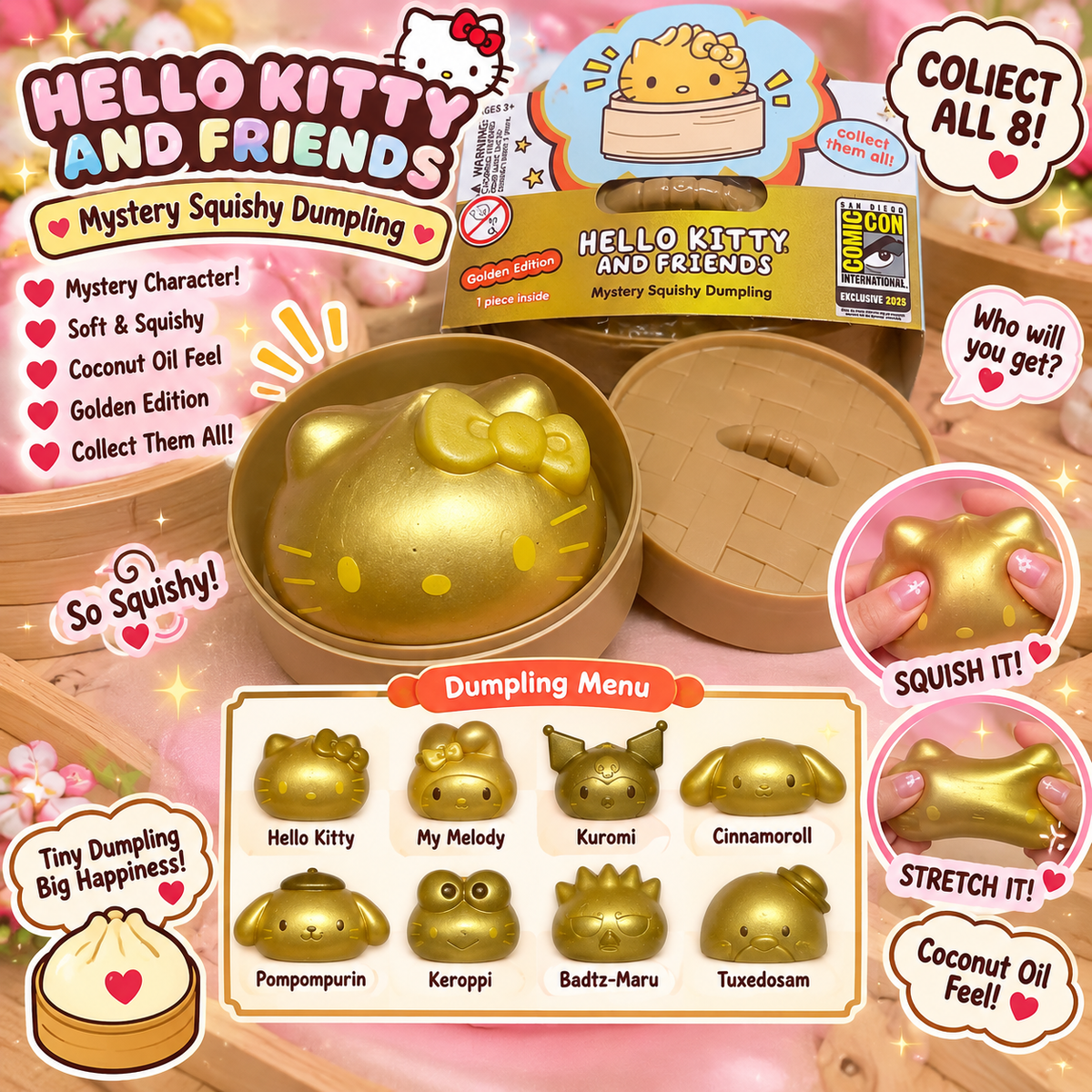 Authentic Hello Kitty and Friends Mystery Squishy Dumpling – Golden Edition